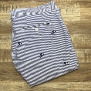 Polo Ralph Lauren Mens 35 Seersucker Skull Crossbones Shorts Blue White Striped